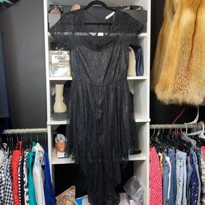 Black lace open back asymmetrical dress